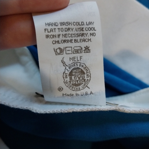 Vtg Leslie Fay Size 16 ILGWU Union Made USA Blue White Retro Button Down Shirt - Picture 9 of 10